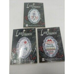 Lace Ornament Kits VTG 1992 Designs For The Needle Sealed NOS Bear Kitty Sampler